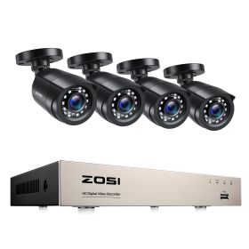 ZOSI 1080P 8CH TVI CCTV Video Surveillance Security Camera System Wired DVR Kit for Outdoor Indoor Home Waterproof Night Vision (Color: With 4 Black Cameras, Build-in HDD: nan)