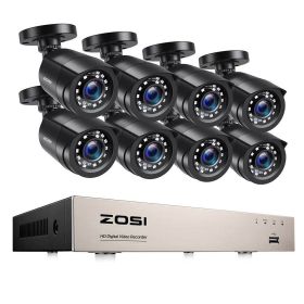 ZOSI 8CH 1080P CCTV System Outdoor 5MP Lite Video DVR with 2/4/6/8pcs 2MP Wired Security Cam Day/Night Video Surveillance System (Color: 8CH DVR x 8 Cameras, Build-in HDD: 1T)