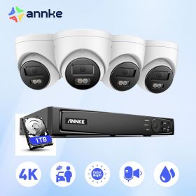 ANNKE 4K POE Video Surveillance Cameras System 8CH H.265+ 8MP NVR With 4K Security Camera CCTV Kit Audio Recording 8MP Ip camera (Color: 4PCS Cameras, Build-in HDD: 1T)