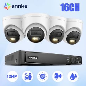 ANNKE 12MP Dual Light Smart Video Surveillance Kit 2/4PCS POE Camera WIth 4K NVR Smart Home Camera 16CH NVR Outdoor Built-in mic (Color: NVR With 2PCS cam, Build-in HDD: nan)