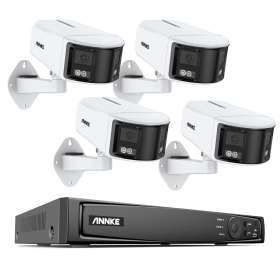 ANNKE 6MP Security Camera Dual Lens 8CH NVR Ultra HD POE Ai Human Detection CCTV Video Surveillance Kit 180 Degrees Panoramic (Color: 4Pcs 8MP Camera, Build-in HDD: 1T)