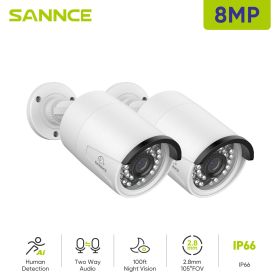 SANNCE 2PCS Ultra HD 2MP/5MP/8MP POE Camera OutdoorWeatherproof Security Network Bullet EXIR Night Vision Email Alert Camera Kit (Sensor Size: 2MP)