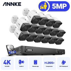 ANNKE H500 16CH 5MP H.265+ HD PoE Network Video Security System 16pcs IP67 Outdoor Bullet POE IP Cameras Audio in PoE Camera Kit (Build-in HDD: nan)