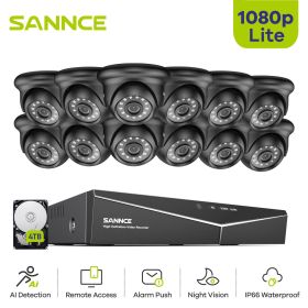 SANNCE 16CH 1080N DVR 1080P Security camera CCTV system 12pcs 1080P CCTV Cameras P2P Outdoor Waterproof Video Surveillance kit (Color: 16CH 16Pcs Camera, Build-in HDD: 4T)
