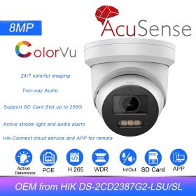 HIK OEM 8MP ColorVu Acusense IP Camera replace DS-2CD2387G2-LSU/SL Strobe Light Audible Warning 2-way Audio Surveillance Camera (Sensor Size: Original with Logo, Focus: 2.8mm)