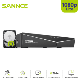 SANNCE 4/8 Channel 1080P 5-in-1 Security DVR 1080P Hybrid CCTV Video Recorder 4/8CH for Home Surveillance System (Build-in HDD: 1T, Video Input: 4CH)
