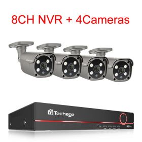 Techage 8CH 5MP HD POE CCTV Security Camera System Home Video Surveillance NVR Kit Face Detection Outdoor IP Camera Set Xmeye (Color: 8CH 4 Bullet Camera, Build-in HDD: 1T)