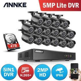 ANNKE 1080P H.264+ 16CH CCTV Camera DVR System 16pcs IP66 Waterproof 2.0MP Bullet Cameras Home Video Security CCTV Kit (Build-in HDD: nan)