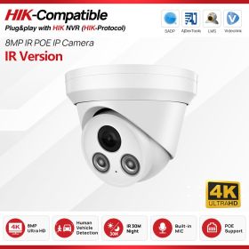 4K Security Camera 8MP IP Camera 5MP PoE IR Night Vision CCTV Camera Build in MIC Hikvision Protocol Video Surveillance Cameras (Sensor Size: 8MP White, Focus: 2.8mm)