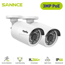 SANNCE 2PCS Ultra HD 3MP POE Camera Outdoor Indoor Weatherproof Security Network Bullet EXIR Night Vision Email Alert Camera Kit (Sensor Size: 71FQ02)