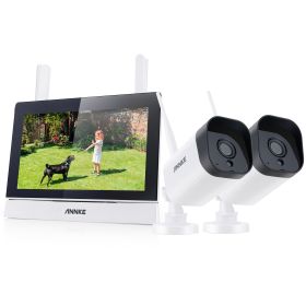 SANNCE 4CH Wireless 3MP NVR Kit FHD 7" LCD Monitor Security 3MP WIFI Camera CCTV Camera System Bulit-Mic Plug-and-Play Alexa (Color: 4CH NVR 2Pcs Camera, Build-in HDD: 2T)