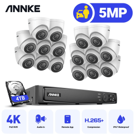 ANNKE 5MP H.265+ 16CH PoE Network Video Security System 16X IP67 Waterproof Outdoor POE IP Cameras Plug & Play PoE Camera Kit (Build-in HDD: 1T)