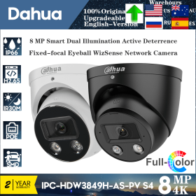 Original Dahua 8MP 4K IP Camera IPC-HDW3849H-AS-PV SD WizSense Tioc Color Night Vision Security Cam Mic Speaker Audio (Sensor Size: 8MP White S4, Focus: 2.8mm)