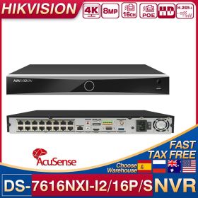 Hikvison 4K 8MP 16CH 16POE 1U POE AcuSense 4K NVR DS-7616NXI-I2/16P/S AcuSense Network Video Recorder Face Detect Surveillance (Build-in HDD: 2T, Video Input: 16CH)