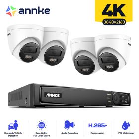 ANNKE 4K Ultra HD POE Video Surveillance System 8CH NVR Recorder With 8MP Security Cameras CCTV Kit Audio Recording Ip camera (Color: 4PCS Cameras, Build-in HDD: nan)
