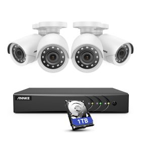 ANNKE 8CH 2MP HD Video Surveillance System H.265+ 5in1 5MP Lite DVR 4PCS 1080P Bullet Outdoor Weatherproof Security Cameras CCTV (Color: 1T)
