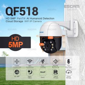 ESCAM QF518 5MP Pan/Tilt AI Humanoid Detection Auto Tracking Cloud Storage WiFi IP Camera with Two Way Audio Night Vision (Sensor Size: QF518, Plug Type: EU Plug)