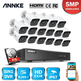 ANNKE H.265+ 5MP Ultra HD 16CH DVR CCTV Security System 16PCS Outdoor 5MP EXIR Night Vision Camera Video Surveillance Kit (Build-in HDD: nan)