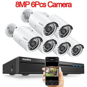 SANNCE 8CH 8MP Wired NVR POE Security Camera System 5MP IP66 Outdoor IR-CUT CCTV Canera Video Surveillance Video Recorder Kit (Color: 8MP 6Pcs Camera, Build-in HDD: 2T)