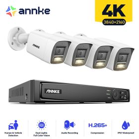 ANNKE 8MP Video Surveillance System 8CH H.265+ 4K NVR With 4PCS 4K Smart Dual Light Bullet Network Camera Built-in mic IP67 (Build-in HDD: nan)
