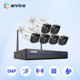 ANNKE 5MP WiFi CCTV System 10CH NVR 6PCS Security Camera System Two Way Audio Video Surveillance Kit Outdoor Wireless IP Cameras (Build-in HDD: 2T)