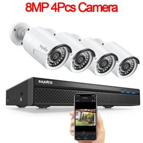 SANNCE 8CH 8MP Wired NVR POE Security Camera System 5MP IP66 Outdoor IR-CUT CCTV Canera Video Surveillance Video Recorder Kit (Color: 8MP 4Pcs Camera, Build-in HDD: 4T)