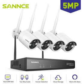 SANNCE 10CH 5MP WIFI Wireless Video Security System With 4X 5MP Outdoor Surveillance IP Camera Audio Recording AI Detection (Build-in HDD: 4T)