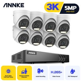 ANNKE 8CH Video Surveillance Kit 5in1 DVR Protection Security Camera H.265+ Weatherproof IP67 CCTV Camera System Remote Monitor (Color: 0TB)