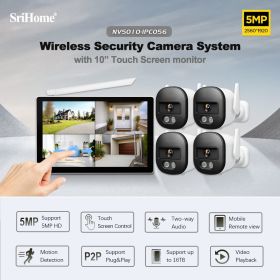 Srihome 5MP 4CH POE Wifi Security Camera System With 10.1 Inch Touch Screen Home Video Surveillance Kit Audio Outdoor Ip CameraS (Build-in HDD: nan, Plug Type: EU Plug)