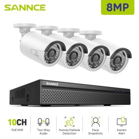 SANNCE 8CH 5MP HD POE Video Security Surveillance Cameras System 4PCS 8MP IP Cameras Outdoor Weatherproof Home CCTV NVR System (Color: I94FQ, Build-in HDD: 4T)