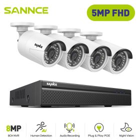 SANNCE 8CH 5MP HD POE Video Security Surveillance Cameras System 4PCS 8MP IP Cameras Outdoor Weatherproof Home CCTV NVR System (Color: 5I1FQ, Build-in HDD: 1T)