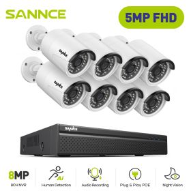 SANNCE 5MP POE Video Surveillance Cameras System 8CH H.264+ 8MP NVR Recorder 3MP Security Cameras Audio Recording POE IP Cameras (Color: I51FQ08, Build-in HDD: nan)