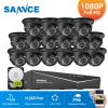 SANNCE 16CH 1080N DVR CCTV System 16pcs 1080P Dome Security Cameras IR IP66 Waterproof Outdoor Video Surveillance CCTV Kit
