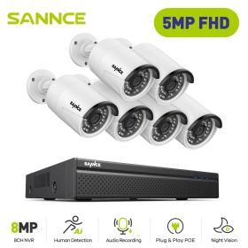 SANNCE 5MP POE Video Surveillance Cameras System 8CH H.264+ 8MP NVR Recorder 3MP Security Cameras Audio Recording POE IP Cameras (Color: I51FQ06, Build-in HDD: 2T)