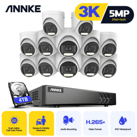 ANNKE 16CH 5MP Lite Security Camera System H.265+ DVR Surveillance 12pcs 5MP PIR Outdoor Cameras IP67 Weatherproof Security Kit (Build-in HDD: 1T)