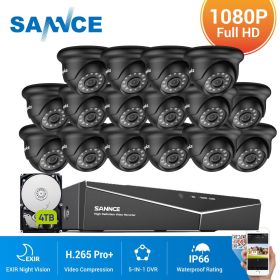 SANNCE 16CH 1080N DVR CCTV System 16pcs 1080P Dome Security Cameras IR IP66 Waterproof Outdoor Video Surveillance CCTV Kit (Color: 16CH 16Pcs Camera, Build-in HDD: nan)