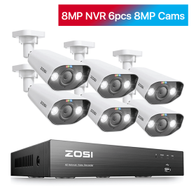 ZOSI 8CH POE Video Surveillance Kit 4K 8MP 5MP Super HD Outdoor IP Cameras AI Starlight Night Vision CCTV Security Camera System (Color: 8MP NVR 6pcs 8MP Cam, Build-in HDD: 2T)