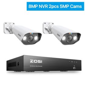 ZOSI 8CH POE Video Surveillance Kit 4K 8MP 5MP Super HD Outdoor IP Cameras AI Starlight Night Vision CCTV Security Camera System (Color: 8MP NVR 2pcs 5MP Cam, Build-in HDD: 2T)