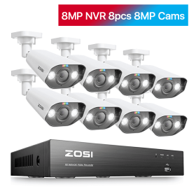 ZOSI 8CH POE Video Surveillance Kit 4K 8MP 5MP Super HD Outdoor IP Cameras AI Starlight Night Vision CCTV Security Camera System (Color: 8MP NVR 8pcs 8MP Cam, Build-in HDD: 2T)