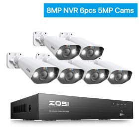 ZOSI 8CH POE Video Surveillance Kit 4K 8MP 5MP Super HD Outdoor IP Cameras AI Starlight Night Vision CCTV Security Camera System (Color: 8MP NVR 6pcs 5MP Cam, Build-in HDD: 2T)