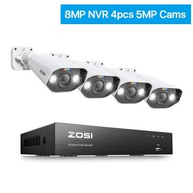 ZOSI 8CH POE Video Surveillance Kit 4K 8MP 5MP Super HD Outdoor IP Cameras AI Starlight Night Vision CCTV Security Camera System (Color: 8MP NVR 4pcs 5MP Cam, Build-in HDD: 2T)