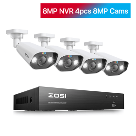 ZOSI 8CH POE Video Surveillance Kit 4K 8MP 5MP Super HD Outdoor IP Cameras AI Starlight Night Vision CCTV Security Camera System (Color: 8MP NVR 4pcs 8MP Cam, Build-in HDD: 2T)