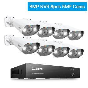 ZOSI 8CH POE Video Surveillance Kit 4K 8MP 5MP Super HD Outdoor IP Cameras AI Starlight Night Vision CCTV Security Camera System (Color: 8MP NVR 8pcs 5MP Cam, Build-in HDD: 2T)