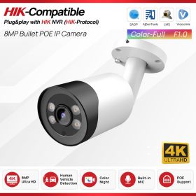 Hikvision Compatible 5MP 8MP Colorvu Mini Bullet IP Camera Built-in Mic Human Vehicle Detection CCTV Surveillance Network Camera (Sensor Size: 8MP Full Color, Focus: 2.8mm)