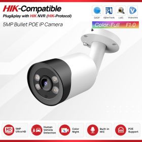 Hikvision Compatible 5MP 8MP Colorvu Mini Bullet IP Camera Built-in Mic Human Vehicle Detection CCTV Surveillance Network Camera (Sensor Size: 5MP Full Color, Focus: 2.8mm)