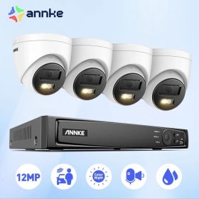 ANNKE Smart Home Dual Light Smart CCTV Camera Video Surveillance Kit 12MP POE Camera WIth 4K NVR 8CH NVR Outdoor Built-in mic (Color: NVR With 4PCS cam, Build-in HDD: 2T)