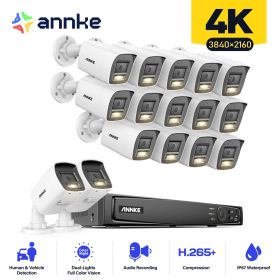 ANNKE 4K 8MP CCTV Security Protection Cameras Smart Dual Light Video Surveillance Home Camera H.265+ 16CH 8MP NVR Camera IP67 (Build-in HDD: 1T)