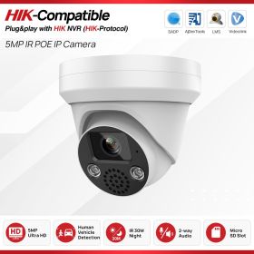 Hikvision Compatible 5MP 4K IP Camera Smart IR 30M Built-in Mic Speaker SD Card slot Surveillance Camera Plug&Play with HIK NVR (Sensor Size: 5MP, Focus: 2.8mm)