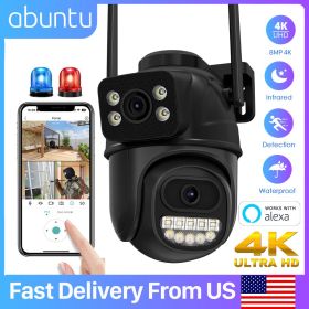 4K 8MP Security Camera Wifi PTZ Dual Lens Dual Screens Outdoor Surveillance Camera P2P Remote Access Home Security Protection (Sensor Size: 8MP Add 32G Card, Plug Type: US PLUG)
