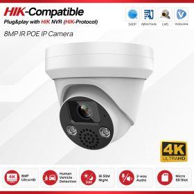 Hikvision Compatible 5MP 4K IP Camera Smart IR 30M Built-in Mic Speaker SD Card slot Surveillance Camera Plug&Play with HIK NVR (Sensor Size: 8MP, Focus: 2.8mm)